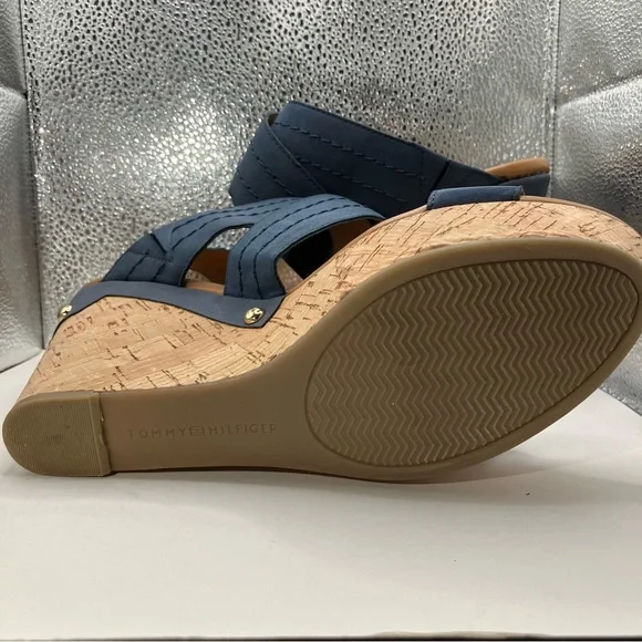 Tommy Hilfiger Navy Blue Mili Cork Wedge Sandal Size 7.5 - Picture 11 of 16